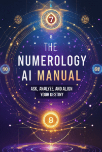 Book cover for “The AI Guide to Numerology: Ask the Right Questions, Get the Right Answers,” featuring glowing numerical symbols, AI-inspired graphics, and cosmic patterns. The design conveys clarity, insight, and personal growth through numerology and technology.